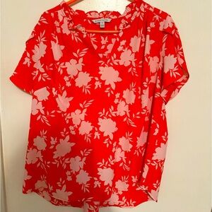 41 Hawthorn 2x coral and white shortsleeved blouse in outstanding condition
